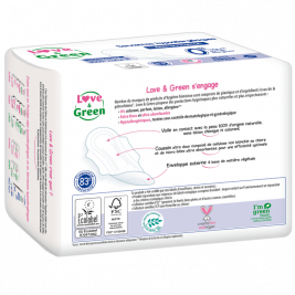 Love and Green Serviettes Hygiéniques Nuit Hypoallergéniques x10
