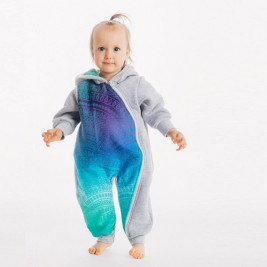 Lennylamb Bear Romper Gray melange & Peacock's Tail - Fantasy