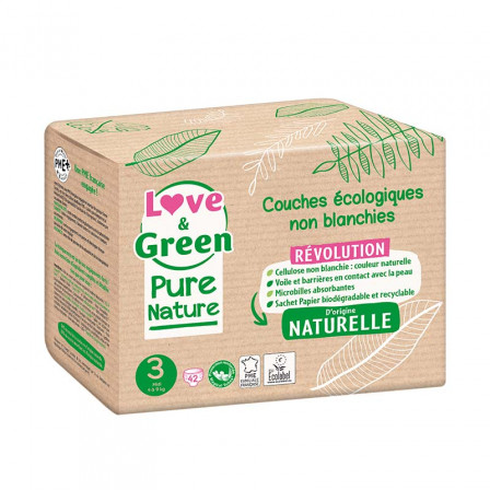 Pure Nature Couches certifiées Ecolabel et hypoallergéniques T3 x 42 Pure Nature Couches certifiées Ecolabel et hypoallergéniques T3 x 42