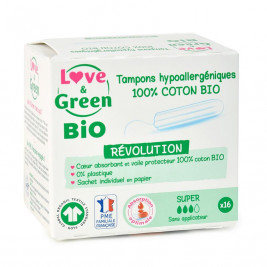 Love & Green BIO Tampons digitaux « Super » Hypoallergéniques X 16