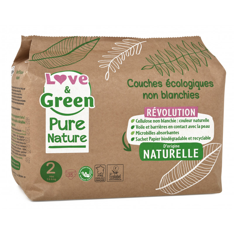 Couches Jetables Hypoallergeniques Pure Nature De Love And Green Taille 2 Pack De 35