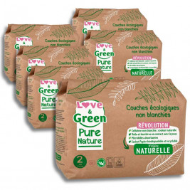 Love and Green Pure Nature Pack 6x35 Couches jetables taille 2 (3 à 6 kg)
