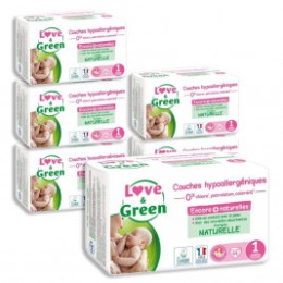 Love and Green Pack 6x23 Couches jetables taille 1 (2 à 5 kg)