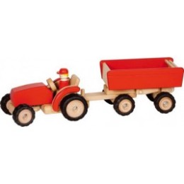 Tracteur avec remorque rouge